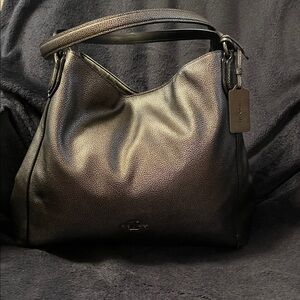 Coach Metallic Pebbled Black Leather Hobo Bag